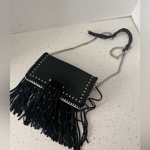 Anna Sui I.N.C. Leather Chain Fringe Studded Embellished Crossbody Bag
